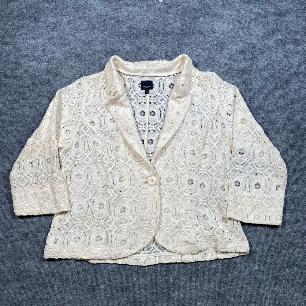 For Cynthia Woman Ivory Floral Crochet Lace Blazer Jacket Plus Size 1X Sleeve